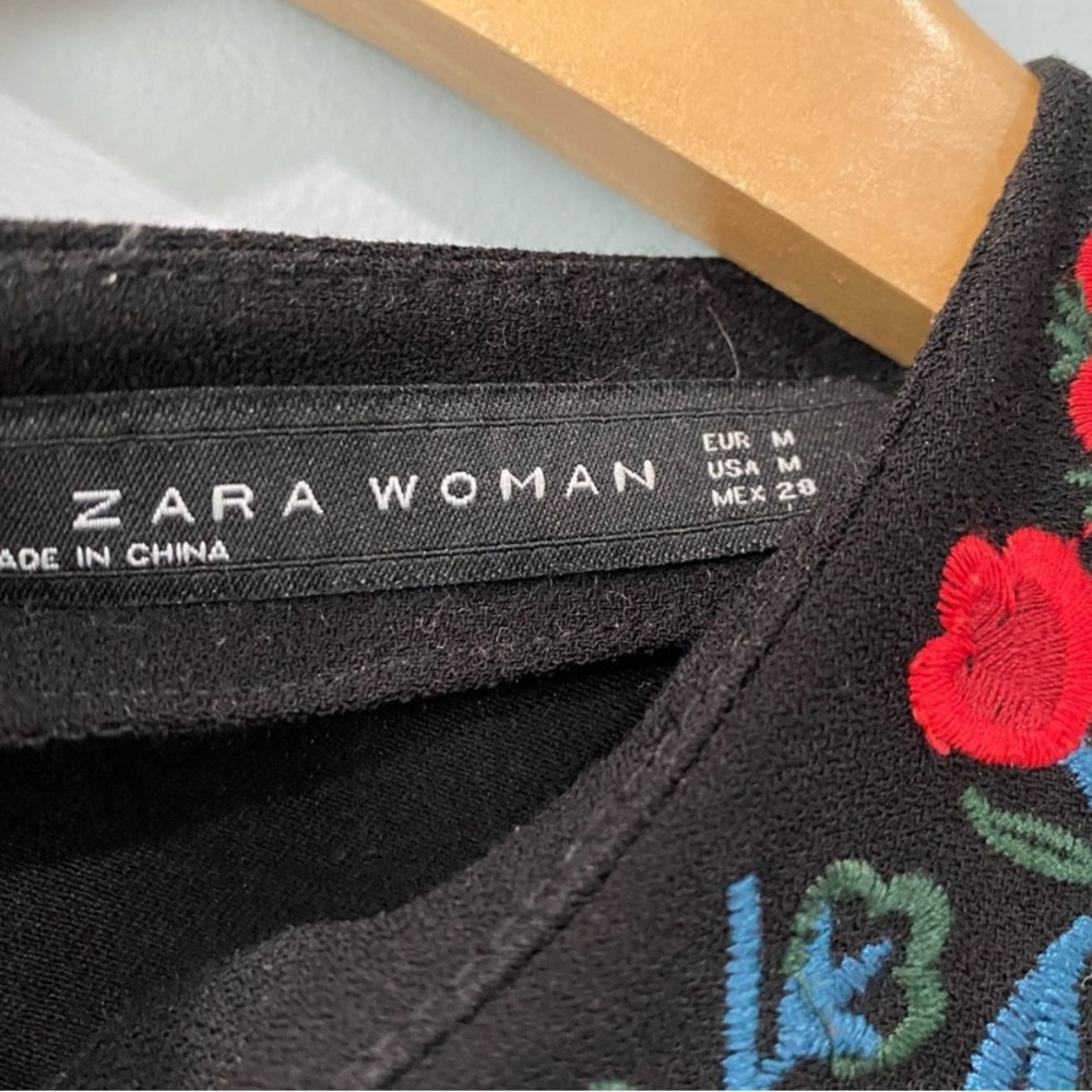 Zara Midi Floral Runways Fav Embroidered Long Sleeves Black Dress M - Picture 13 of 13